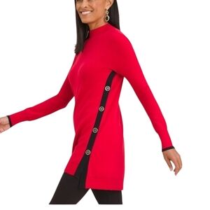 Chico's Mock Neck Side Button Knit Tunic Size 3 / 16 / XL Red w/ Black Trim